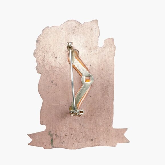 Kris Kringle Christmas Pin Brooch Vtg signed Bejeweled Handcrafted Copper Resin - Picture 3 of 7